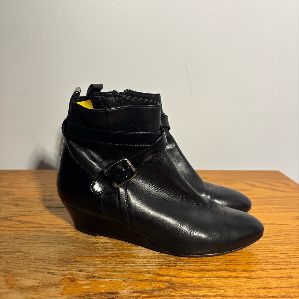 AGL Black Leather Wedge Ankle Boots Size EU 38.5